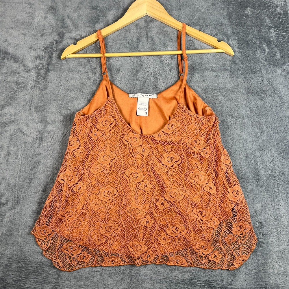 American Rag Cie Camisole Top Womens Small Orange Floral Lace Spaghetti Straps
